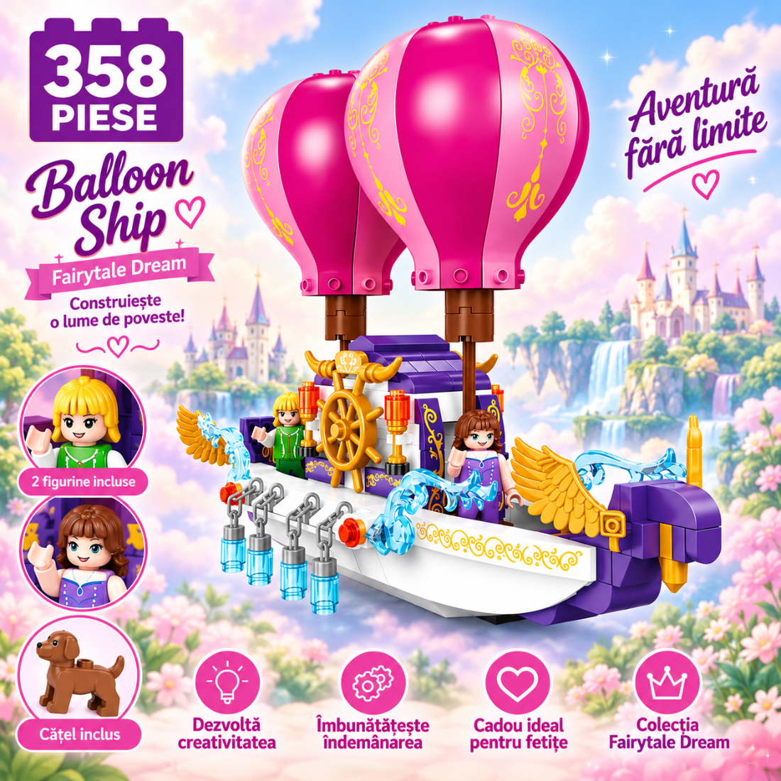 Set de Constructie cu Piese Tip Blocuri Constructie 358 Piese MiniBric Balloon Ship 3294