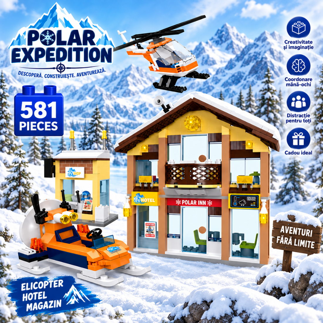 Set de Constructie cu Piese Tip Blocuri Constructie 581 Piese MiniBric Polar Inn 4190