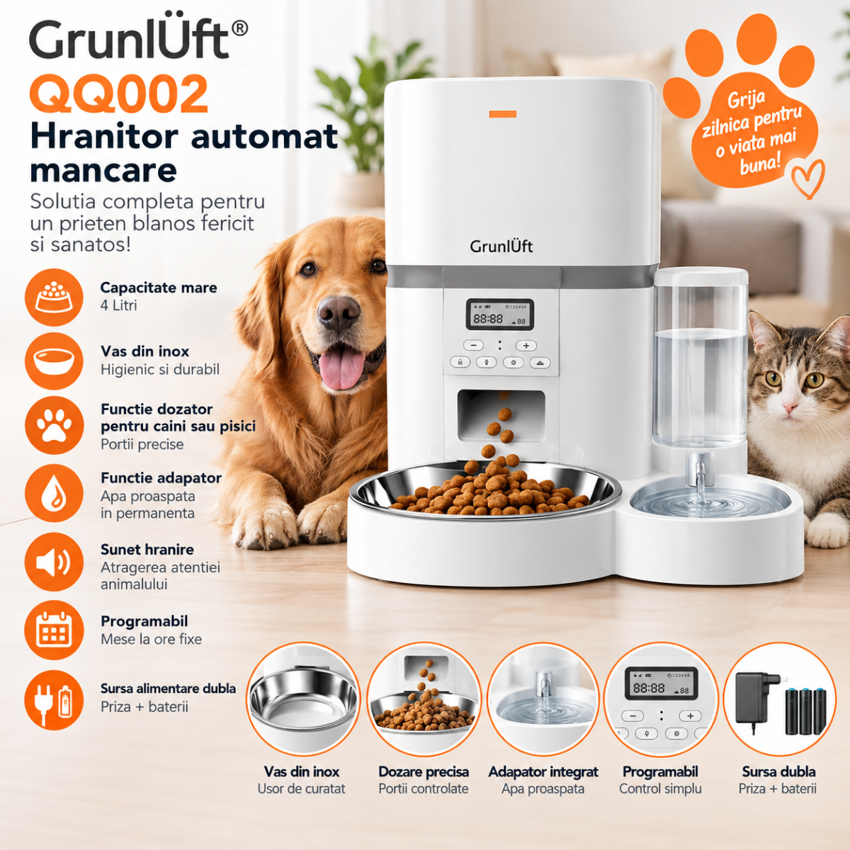 Hranitor automat Grunluft QQ002, Alb