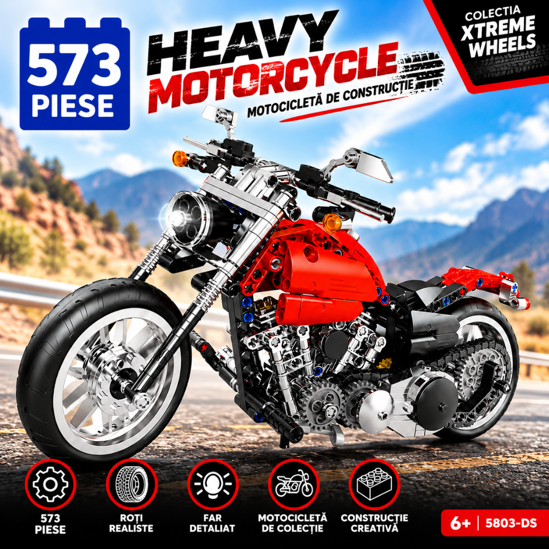 Set de Constructie cu Piese Tip Blocuri Constructie 573 Piese MiniBric Heavy Motorcycle 5803