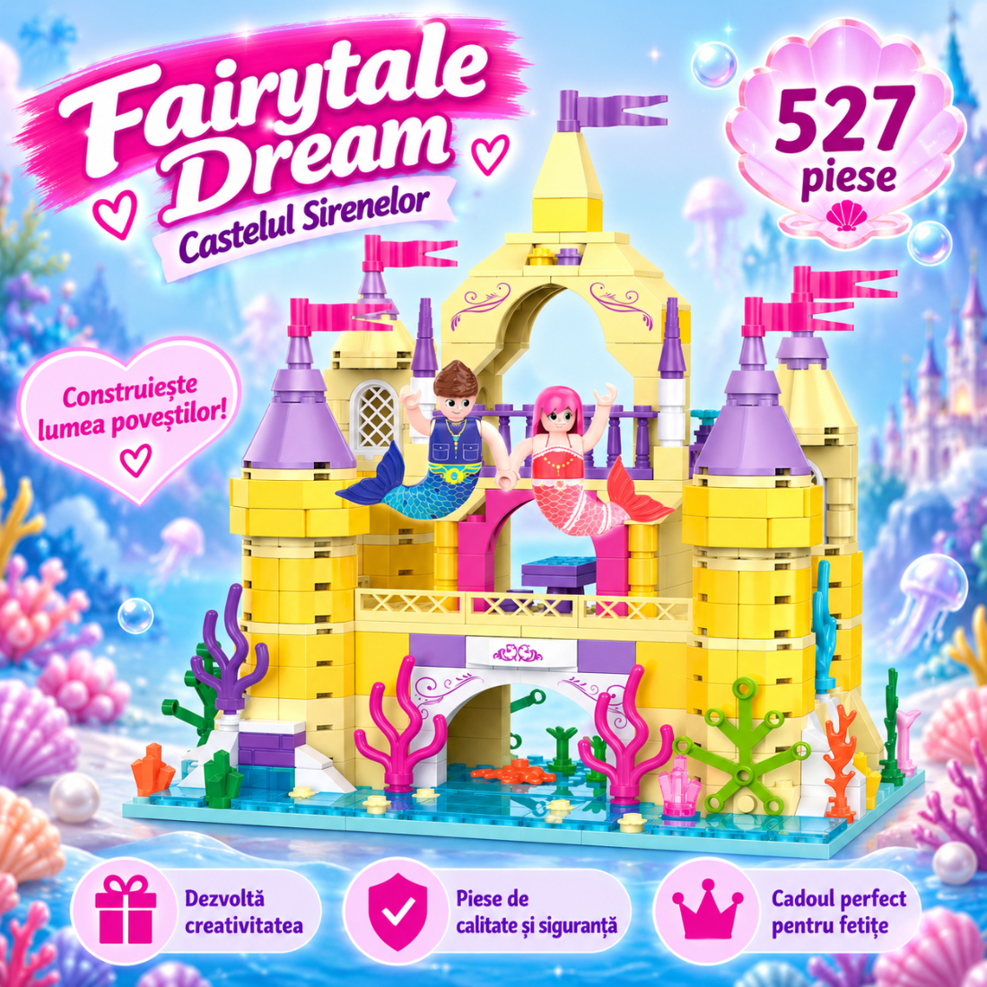 Set de Constructie cu Piese Tip Blocuri Constructie 527 Piese MiniBric Enchanted Mermaid Castle 2013