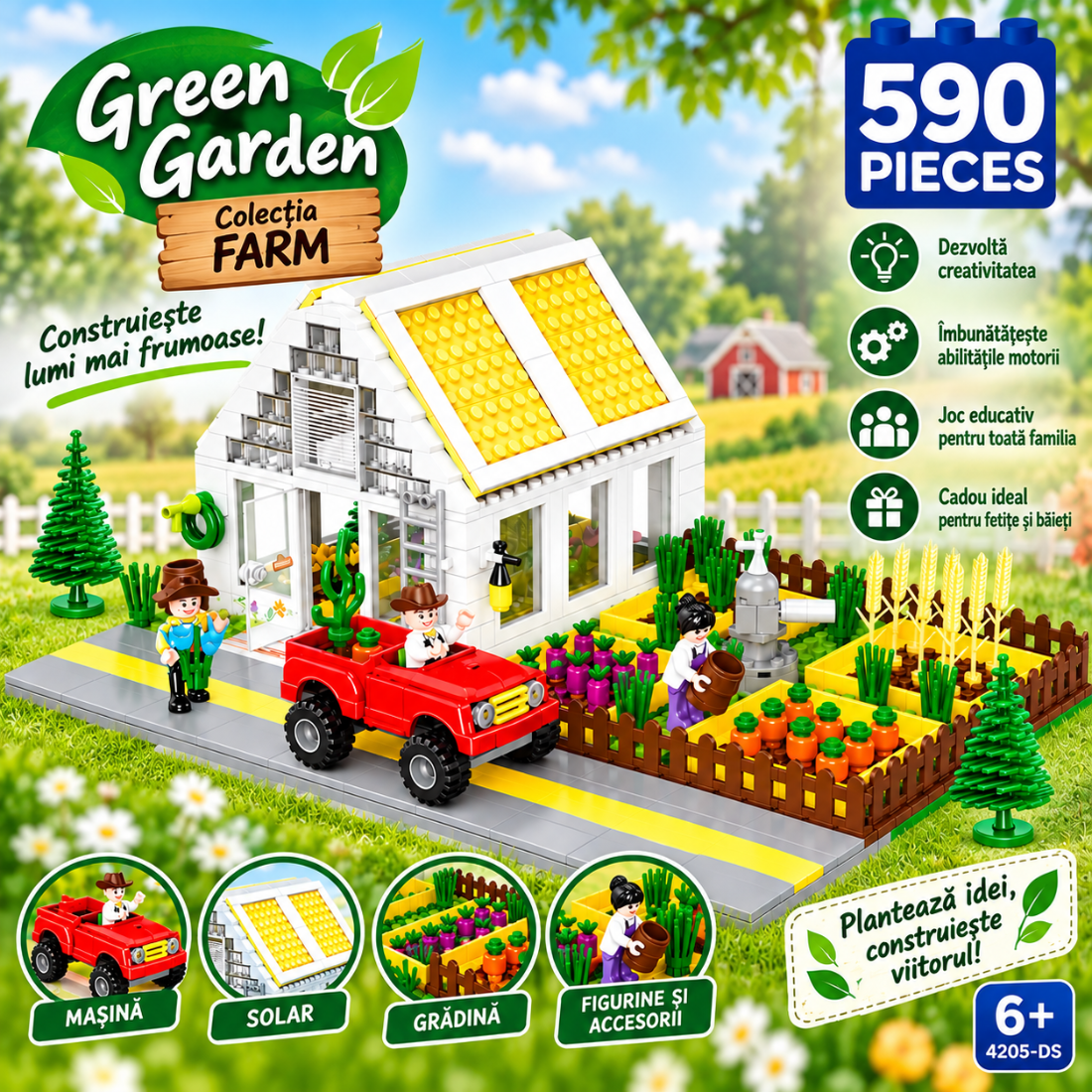 Set de Constructie cu Piese Tip Blocuri Constructie 590 Piese MiniBric City Green Garden 4205