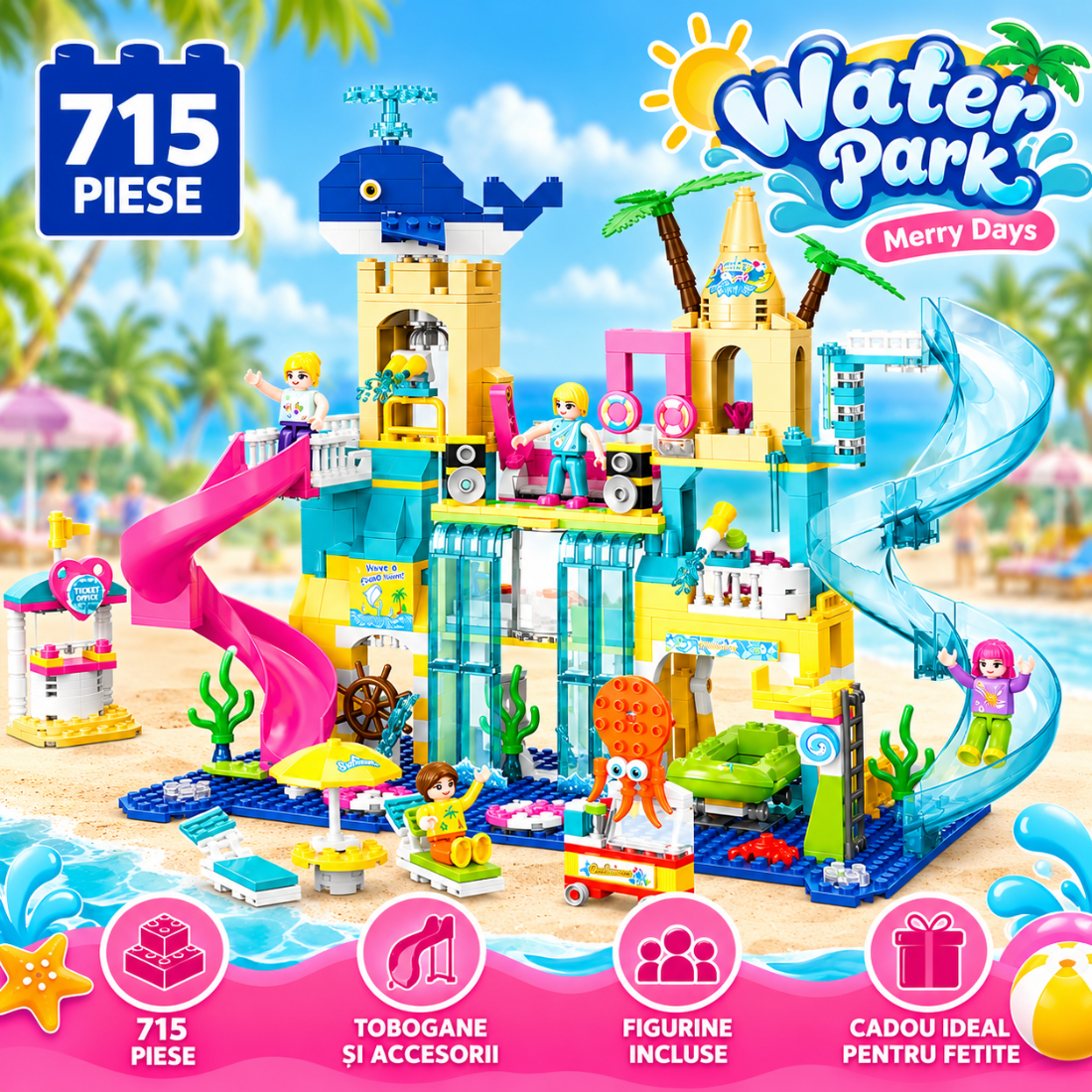 Set de Constructie cu Piese Tip Blocuri Constructie 715 Piese MiniBric Water Park 4558