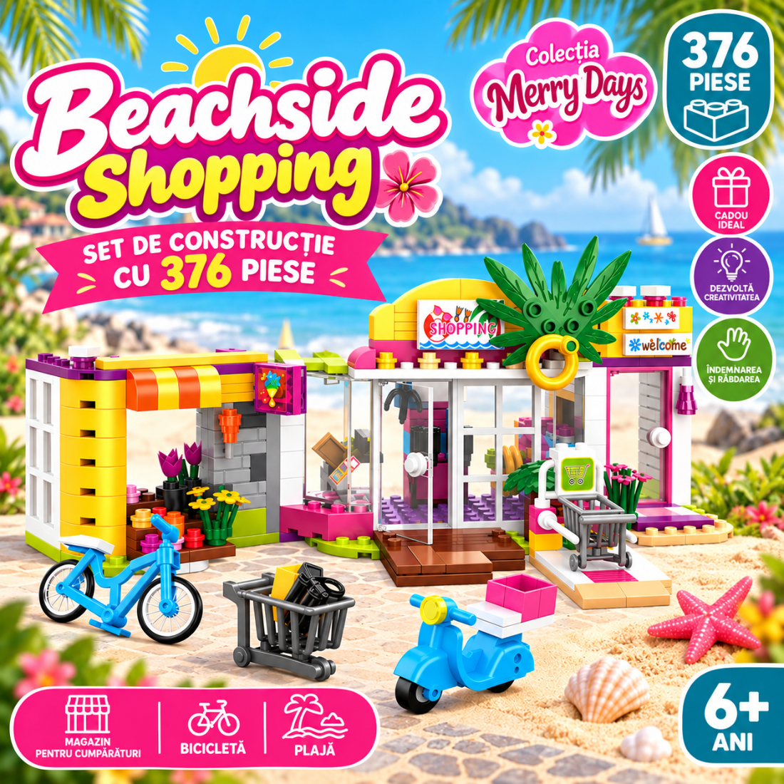 Set de Constructie cu Piese Tip Blocuri Constructie 376 Piese MiniBric Beachside Shopping 4548