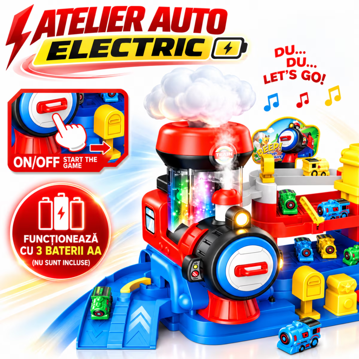 Set Jucarie Interactiva Atelier Auto Pentru Masinute KidProtect Train Pit Stop, Rosu