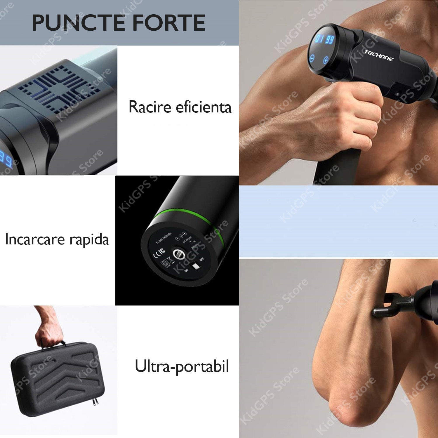 Aparat pentru masaj profesional tip pistol Horigen Techone Power Pro V2 EM006
