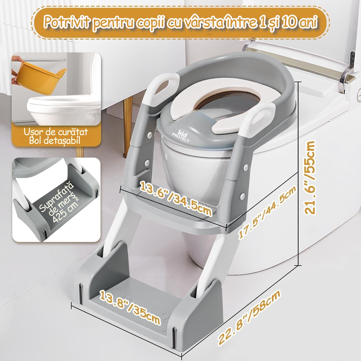 Reductor WC Copii si Olita 2 in 1 Cu Trepte KidProtect GrowStep Toilet