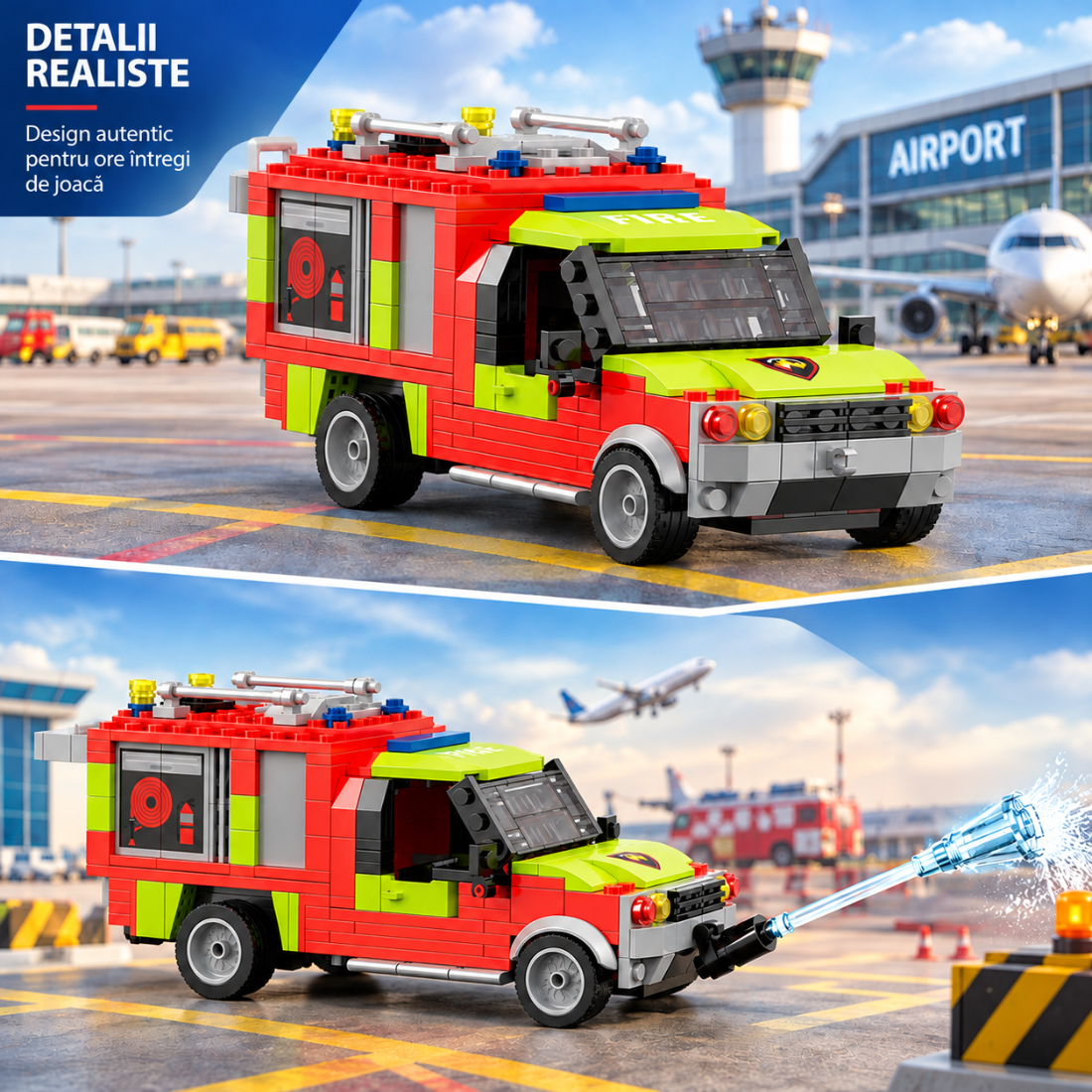 Set de Constructie cu Piese Tip Blocuri Constructie 620 Piese MiniBric Airport Fire Pickup Truck 4228