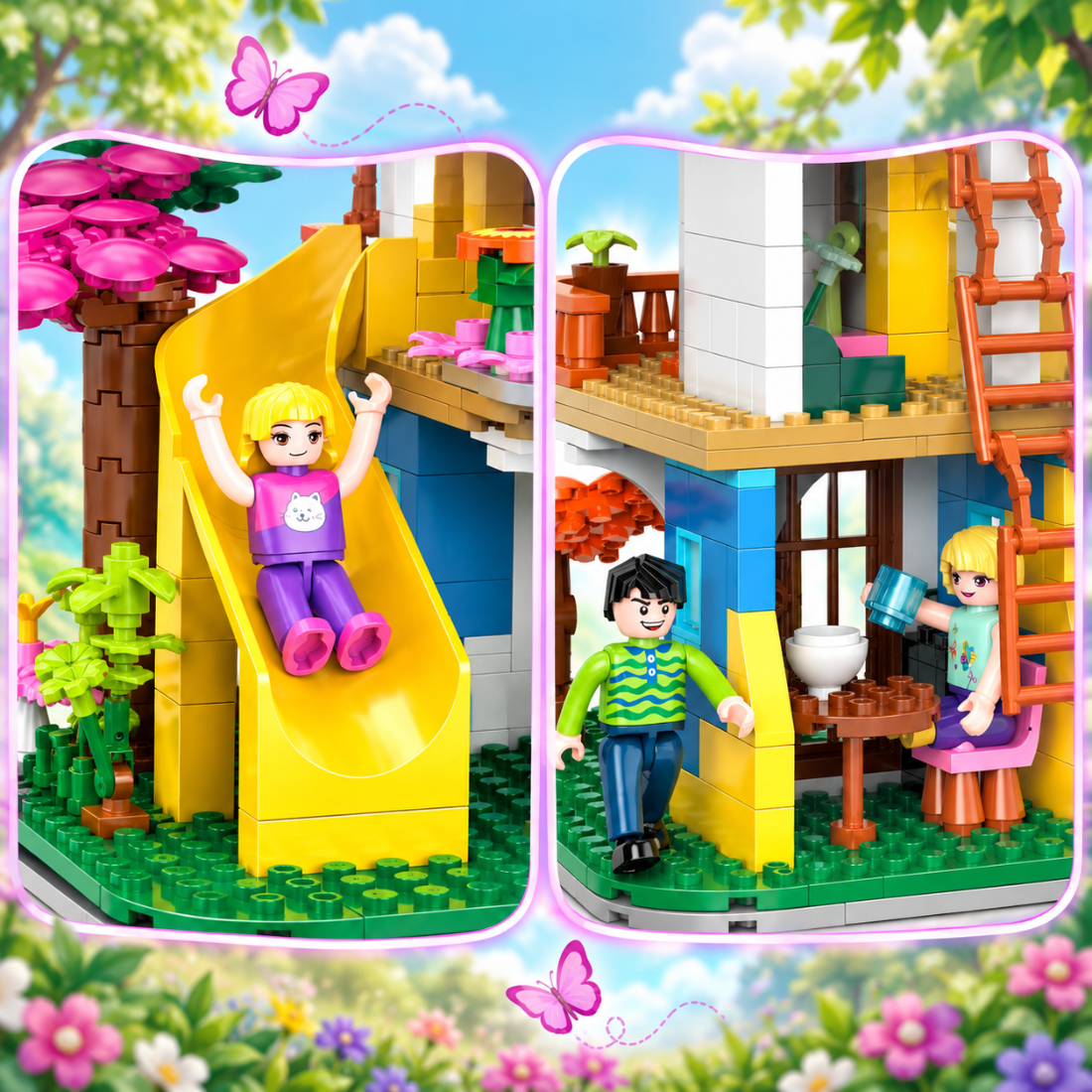 Set de Constructie cu Piese Tip Blocuri Constructie 644 Piese MiniBric Forest Slide Treehouse 2912