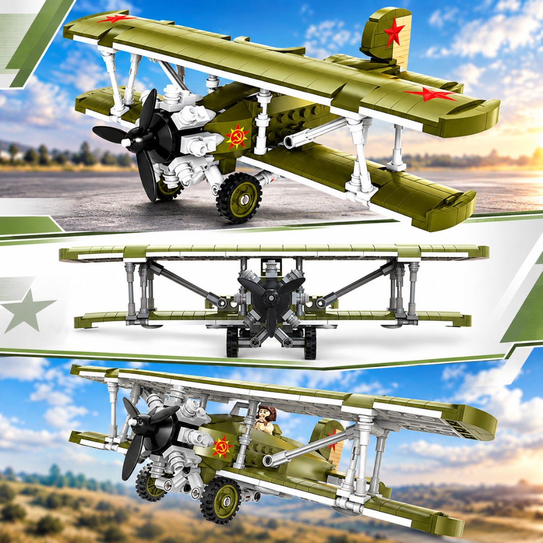 Set de Constructie cu Piese Tip Blocuri Constructie 533 Piese MiniBric World Military Aircraft 7902