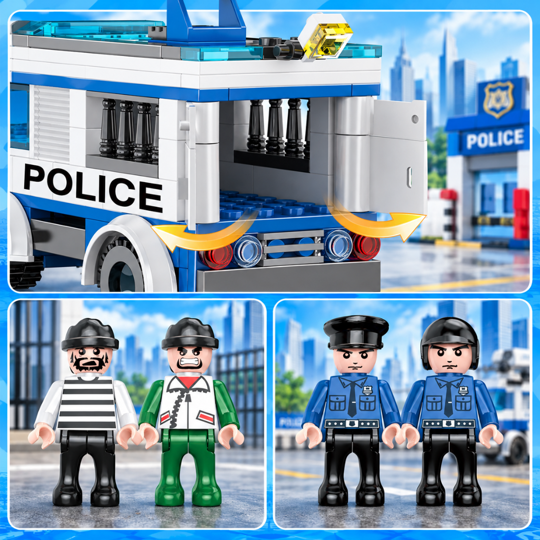 Set de Constructie cu Piese Tip Blocuri Constructie 857 Piese MiniBric City Police and Vehicles 4156