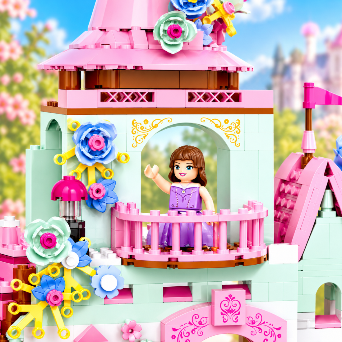Set de Constructie cu Piese Tip Blocuri Constructie 740 Piese MiniBric Garden Castle 4585