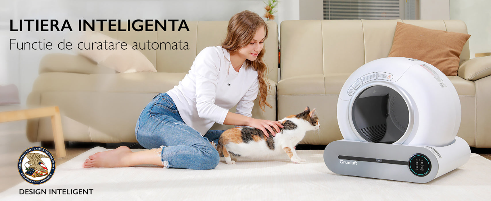 Litiera Automata Smart Pisici Grunluft® PurrfectLitter, alb
