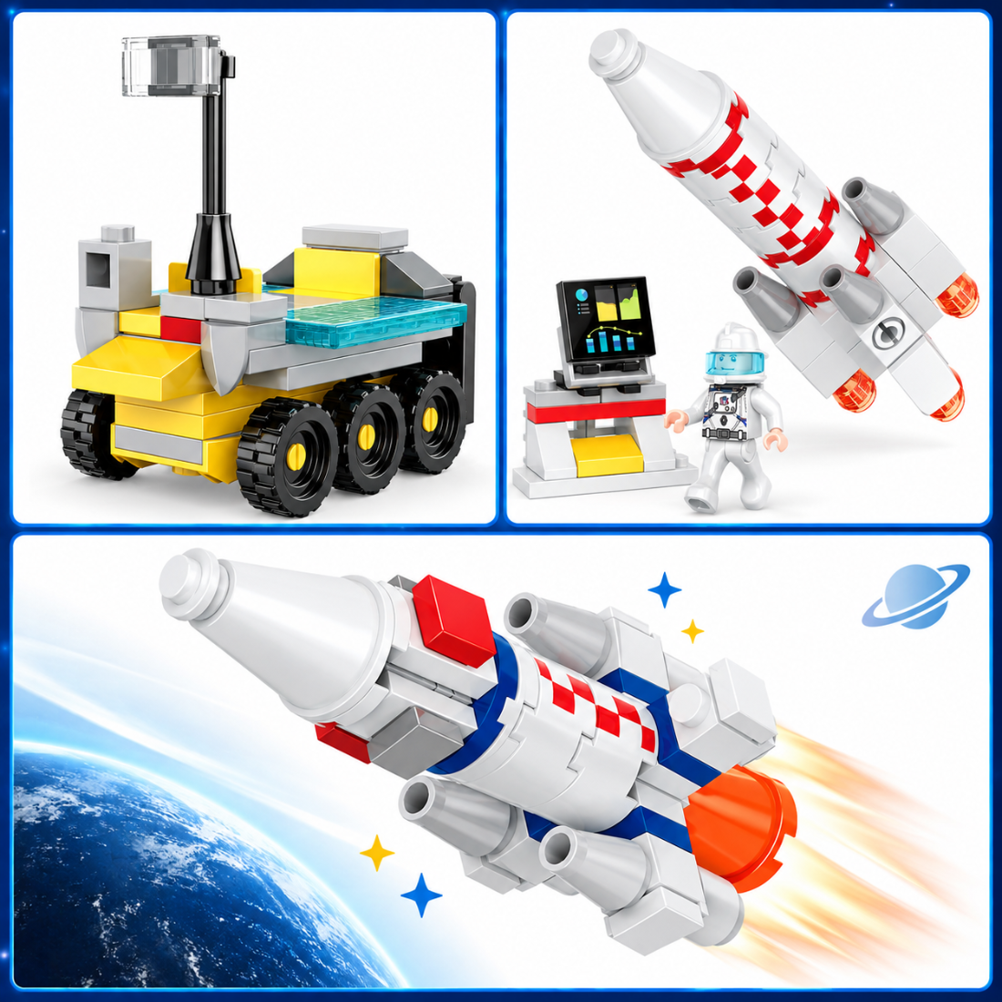 Set de Constructie cu Piese Tip Blocuri Constructie 379 Piese MiniBric 8 in 2 Space Plane 3096