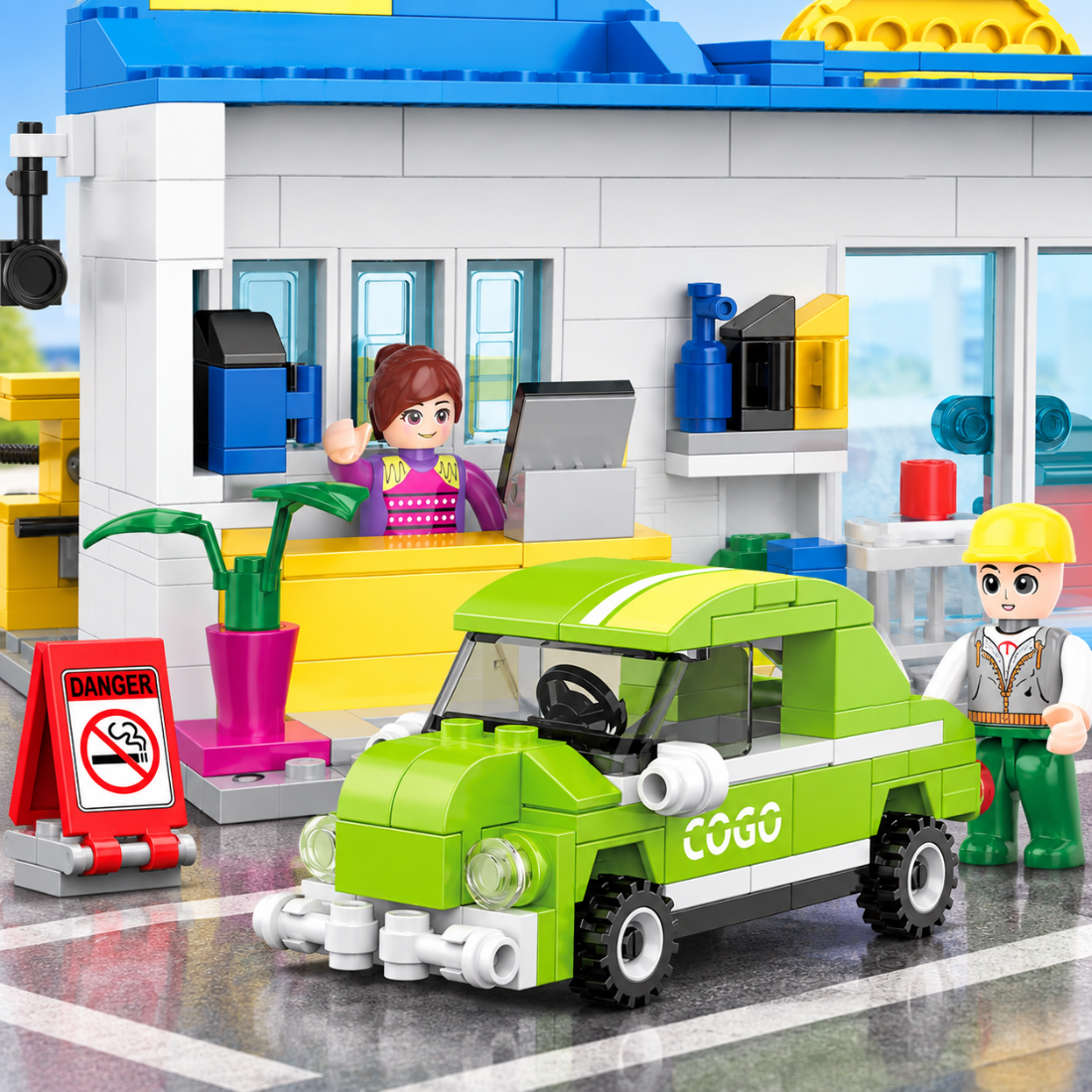 Set de Constructie cu Piese Tip Blocuri Constructie 442 Piese MiniBric Gas Station 4221