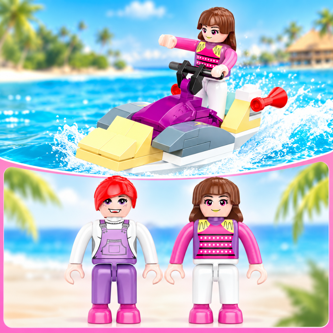 Set de Constructie cu Piese Tip Blocuri Constructie 373 Piese MiniBric Shoreline Wave Girls, 4591