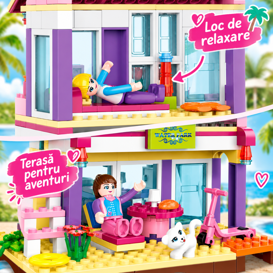 Set de Constructie cu Piese Tip Blocuri Constructie 452 Piese MiniBric Pinky Beach House 4515
