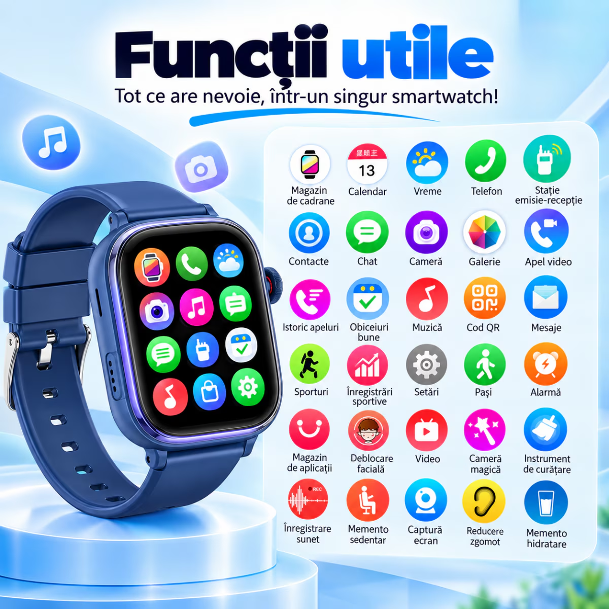 Ceas Smartwatch Copii Cu Localizare GPS Si Telefon Techone T86 KidGo, Negru
