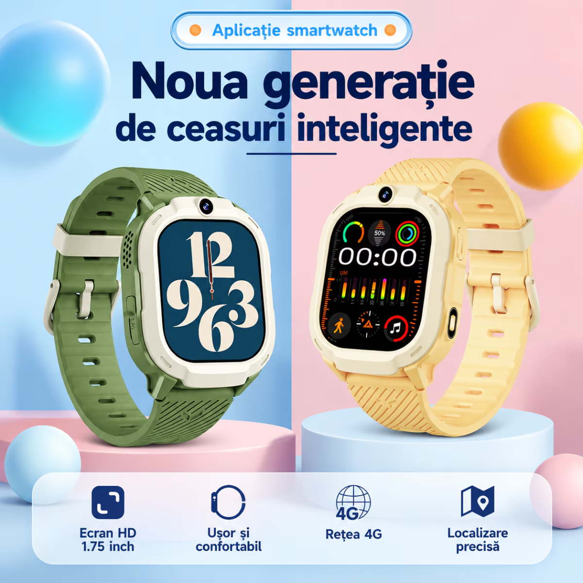 Ceas Smartwatch Copii Cu Localizare GPS Si Telefon Techone T70 Mini Go, Negru