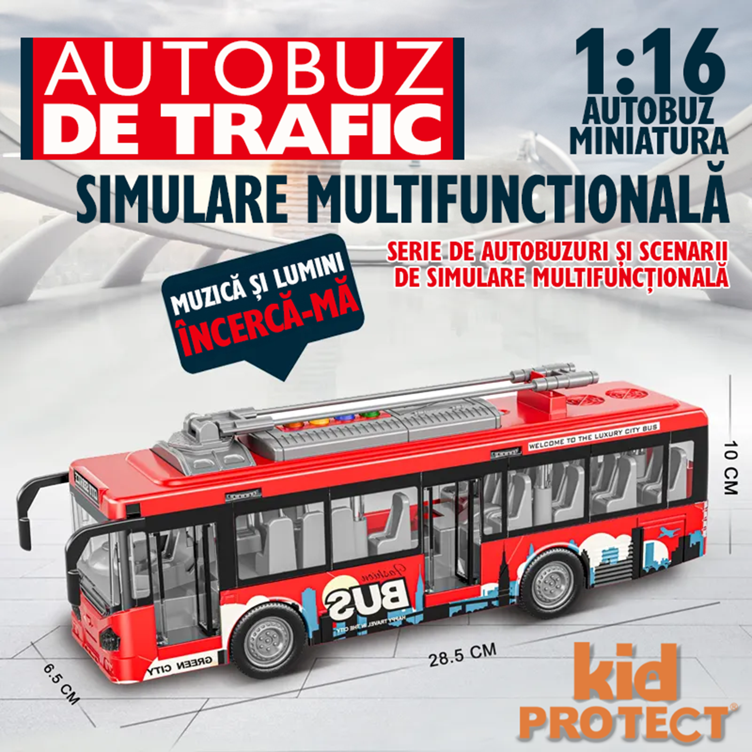 Autobuz de Calatori De Jucarie Pentru Copii, KidProtect City Joy Bus
