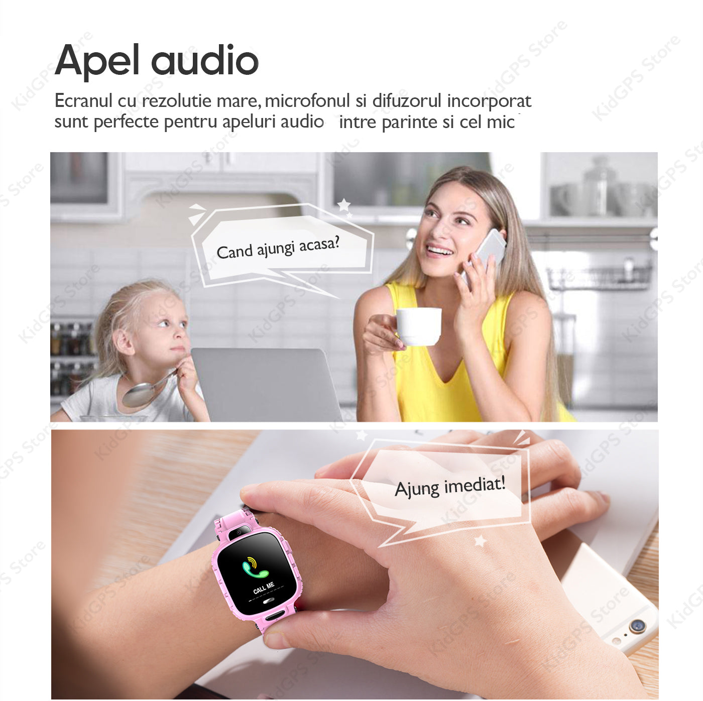 Ceas smartwatch copii GPS TechONE TD26, Negru