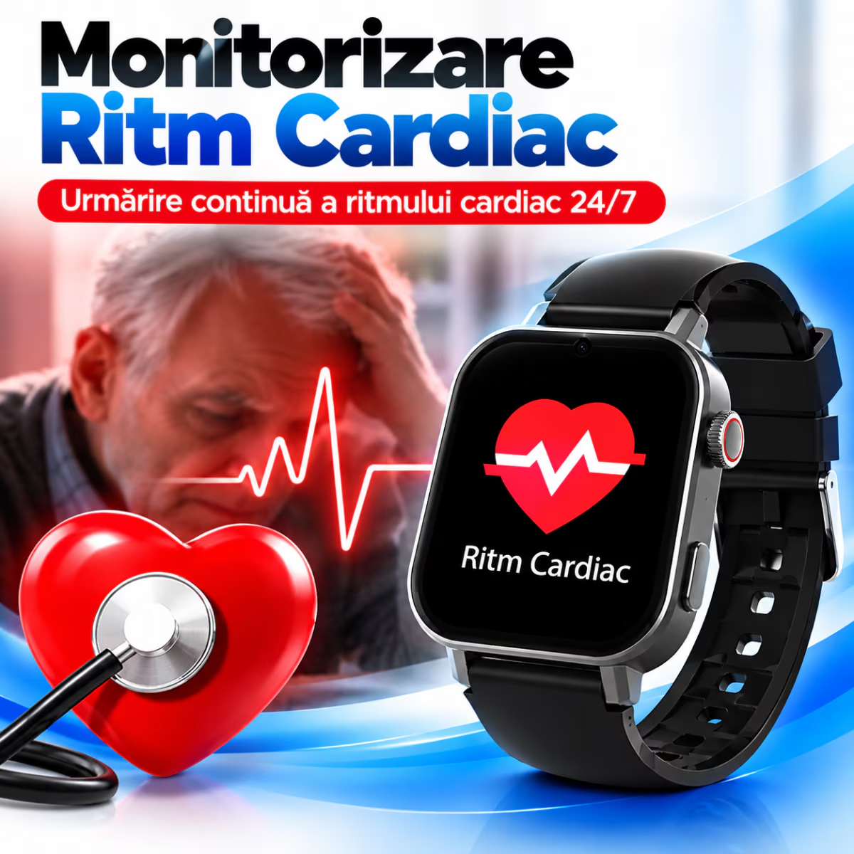 Ceas Smartwatch Copii si Adulti Cu Localizare GPS Si Telefon Techone LifeTrack, Negru