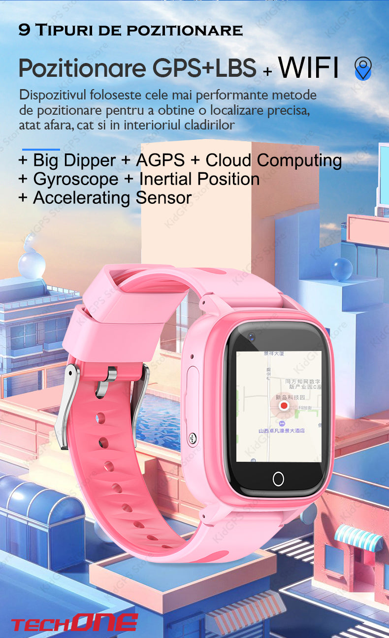 Ceas smartwatch GPS copii Techone CT03, Albastru