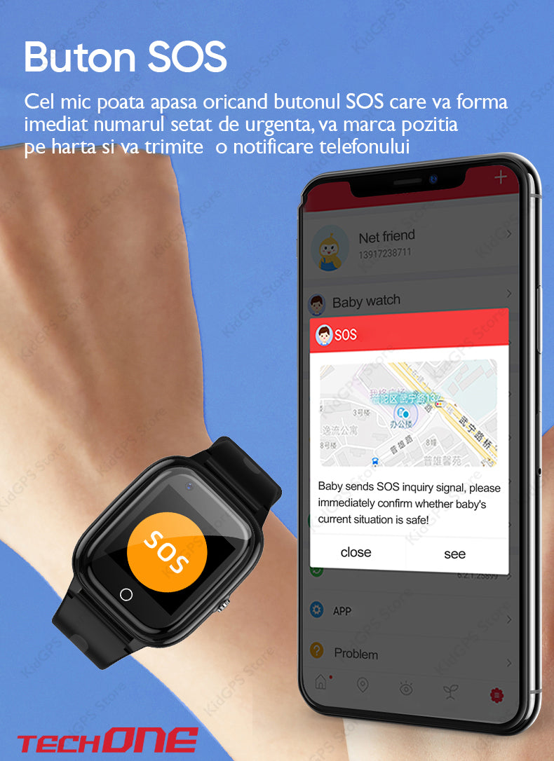 Ceas smartwatch GPS copii Techone CT03, Albastru
