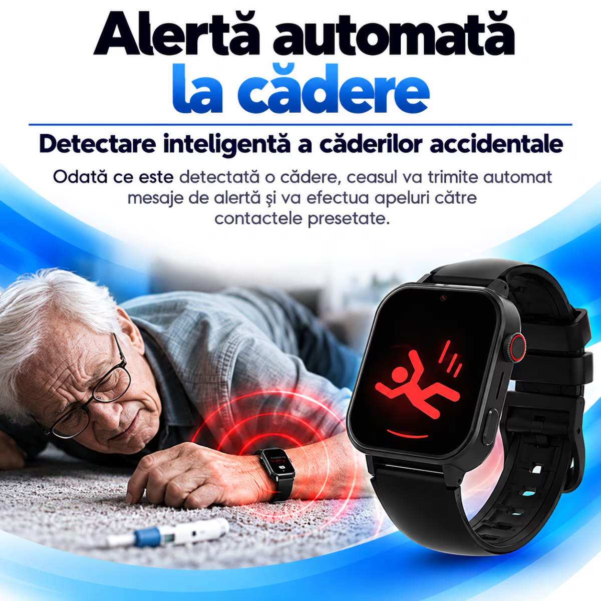 Ceas Smartwatch Copii si Adulti Cu Localizare GPS Si Telefon Techone LifeTrack, Negru