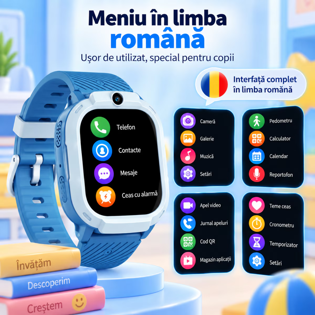 Ceas Smartwatch Copii Cu Localizare GPS Si Telefon Techone T70 Mini Go, Albastru