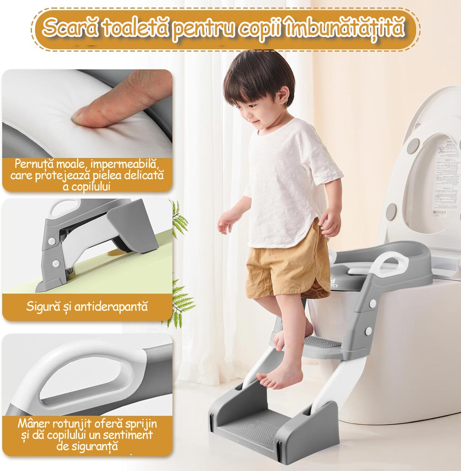 Reductor WC Copii si Olita 2 in 1 Cu Trepte KidProtect GrowStep Toilet