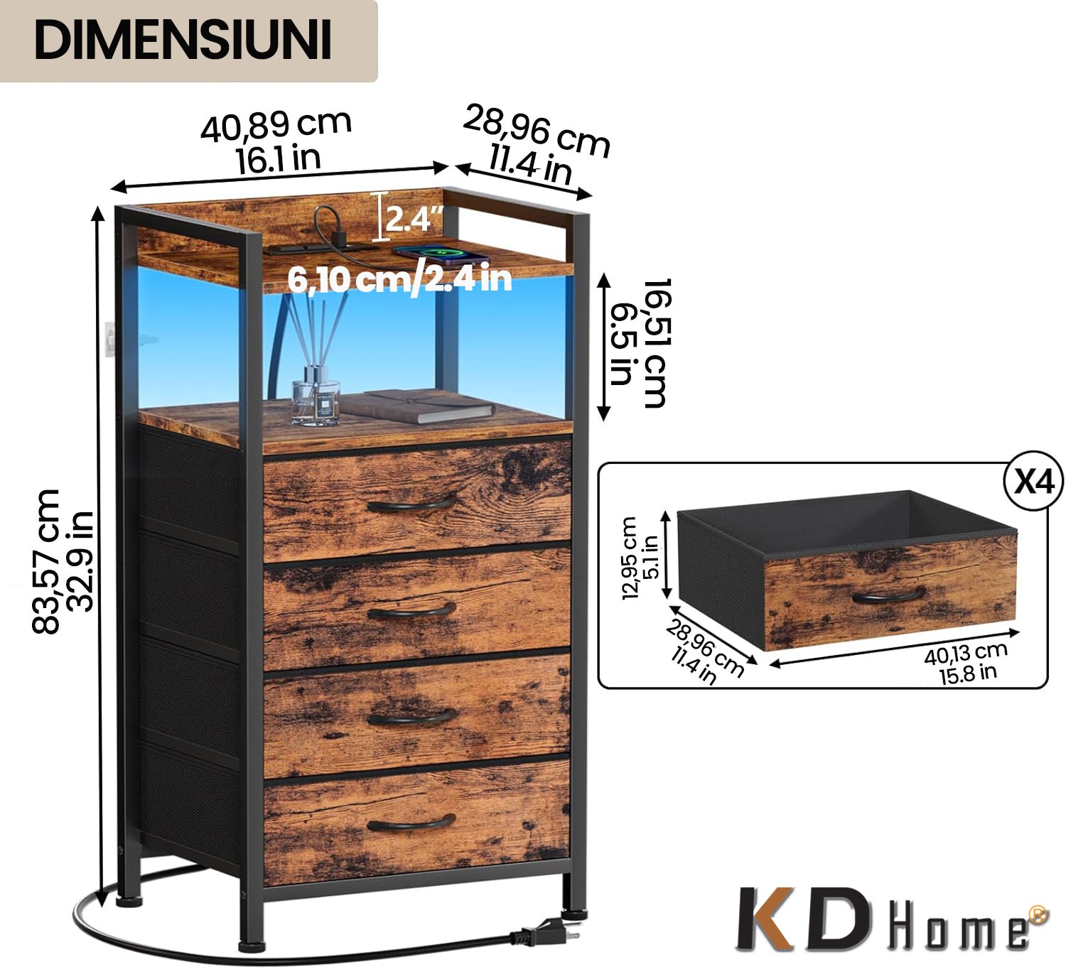 Noptiera cu Lumina KD Home LumiRest