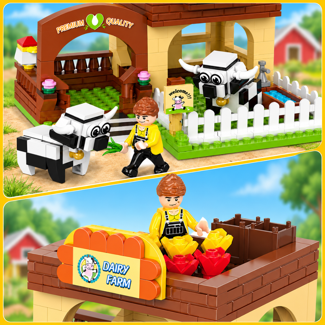 Set de Constructie cu Piese Tip Blocuri Constructie 360 Piese MiniBric Dairy Farm 4209