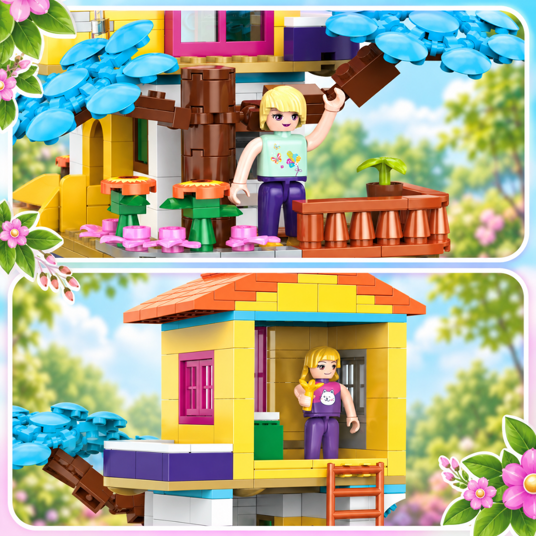 Set de Constructie cu Piese Tip Blocuri Constructie 644 Piese MiniBric Forest Slide Treehouse 2912
