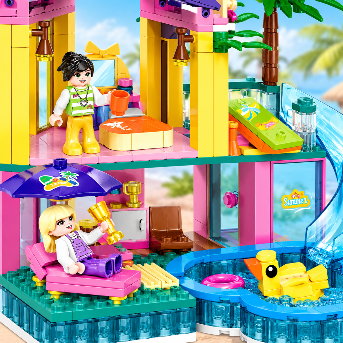Set de Constructie cu Piese Tip Blocuri Constructie 380 Piese MiniBric Holiday House 4589
