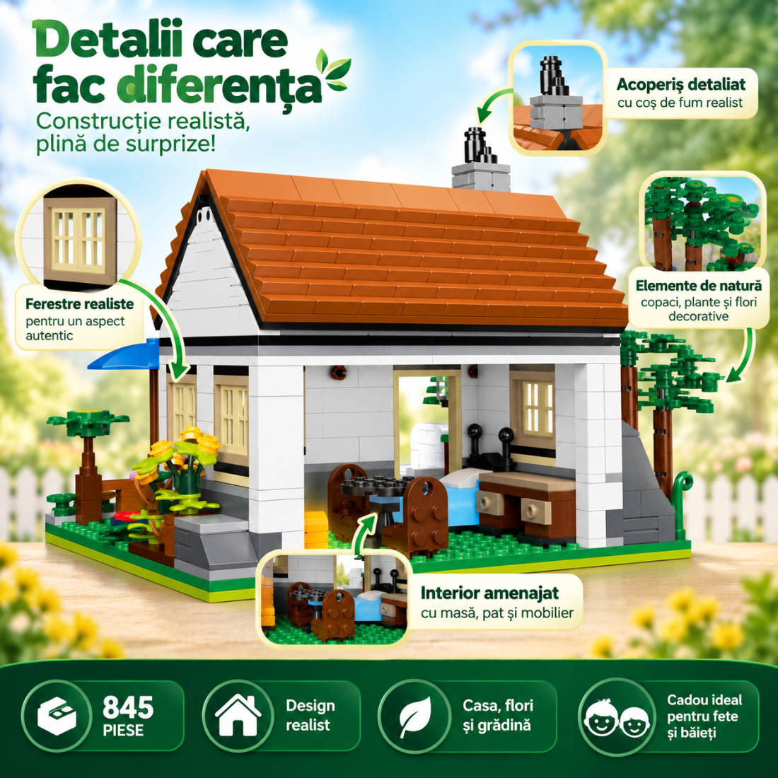 Set de Constructie cu Piese Tip Blocuri Constructie 845 Piese MiniBric Cosy House & Front Yard 2900
