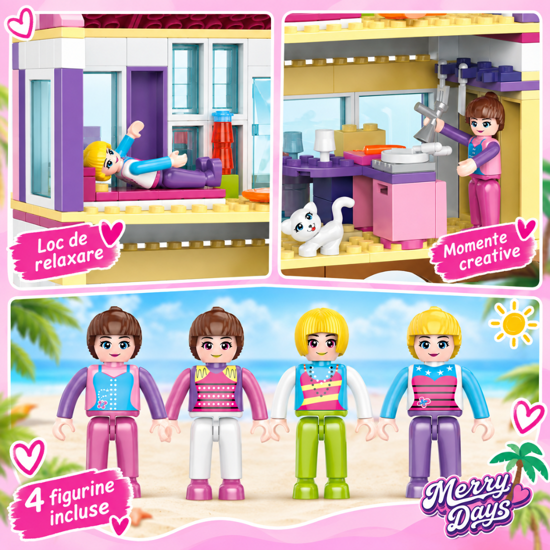 Set de Constructie cu Piese Tip Blocuri Constructie 452 Piese MiniBric Pinky Beach House 4515
