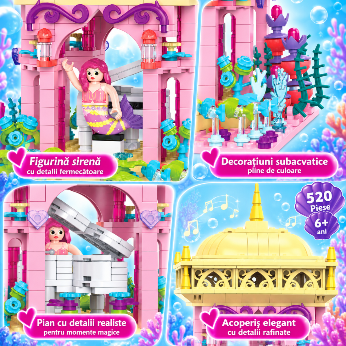 Set de Constructie cu Piese Tip Blocuri Constructie 520 Piese MiniBric Mermaid's Music Pavilion 2024