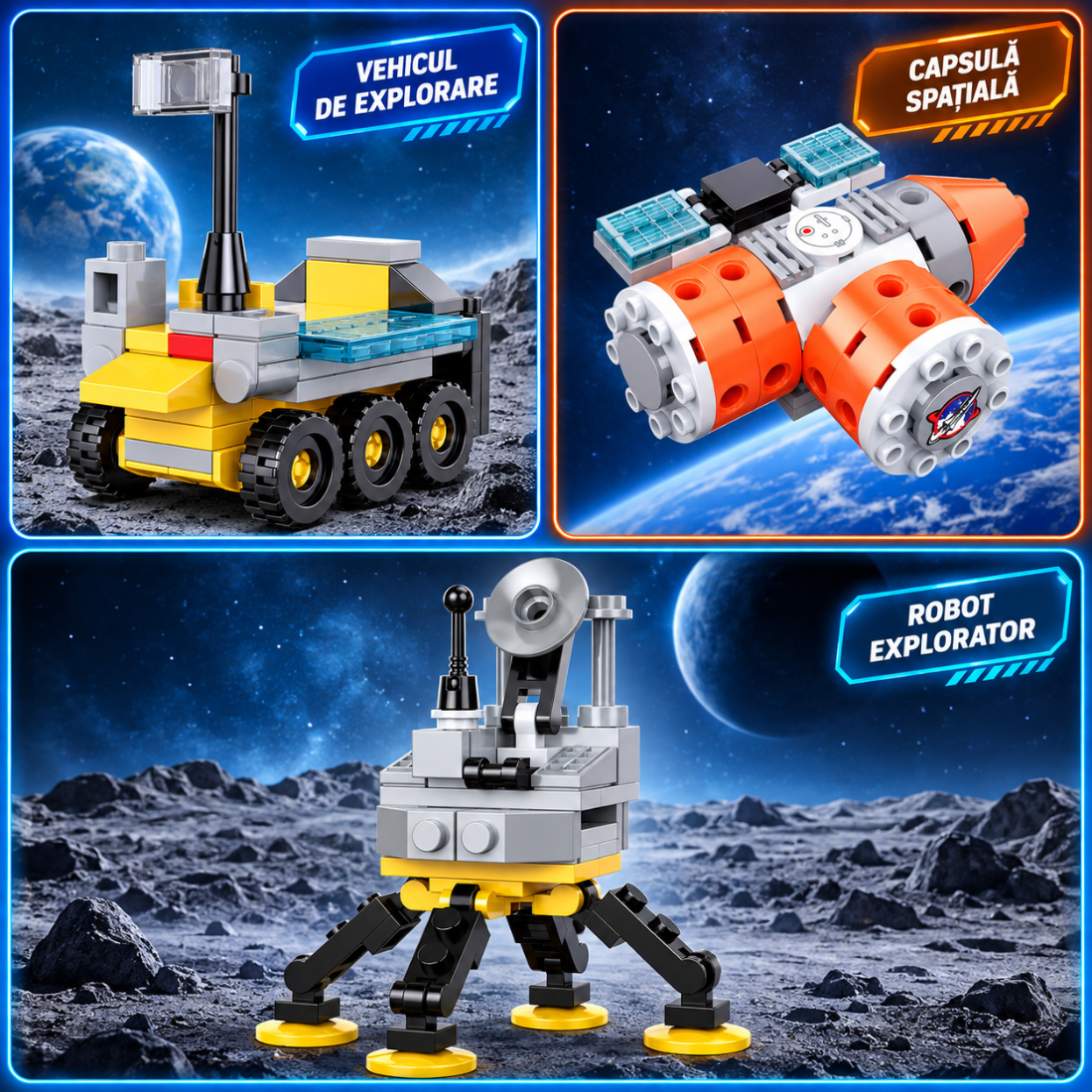 Set de Constructie cu Piese Tip Blocuri Constructie 379 Piese MiniBric 8 in 2 Space Plane 3096