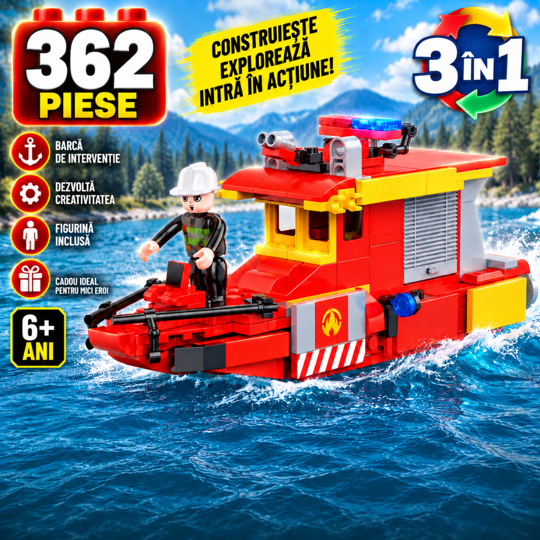 Set de Constructie cu Piese Tip Blocuri Constructie 362 Piese MiniBric 3 in 1 Rescue Vehicles 2148
