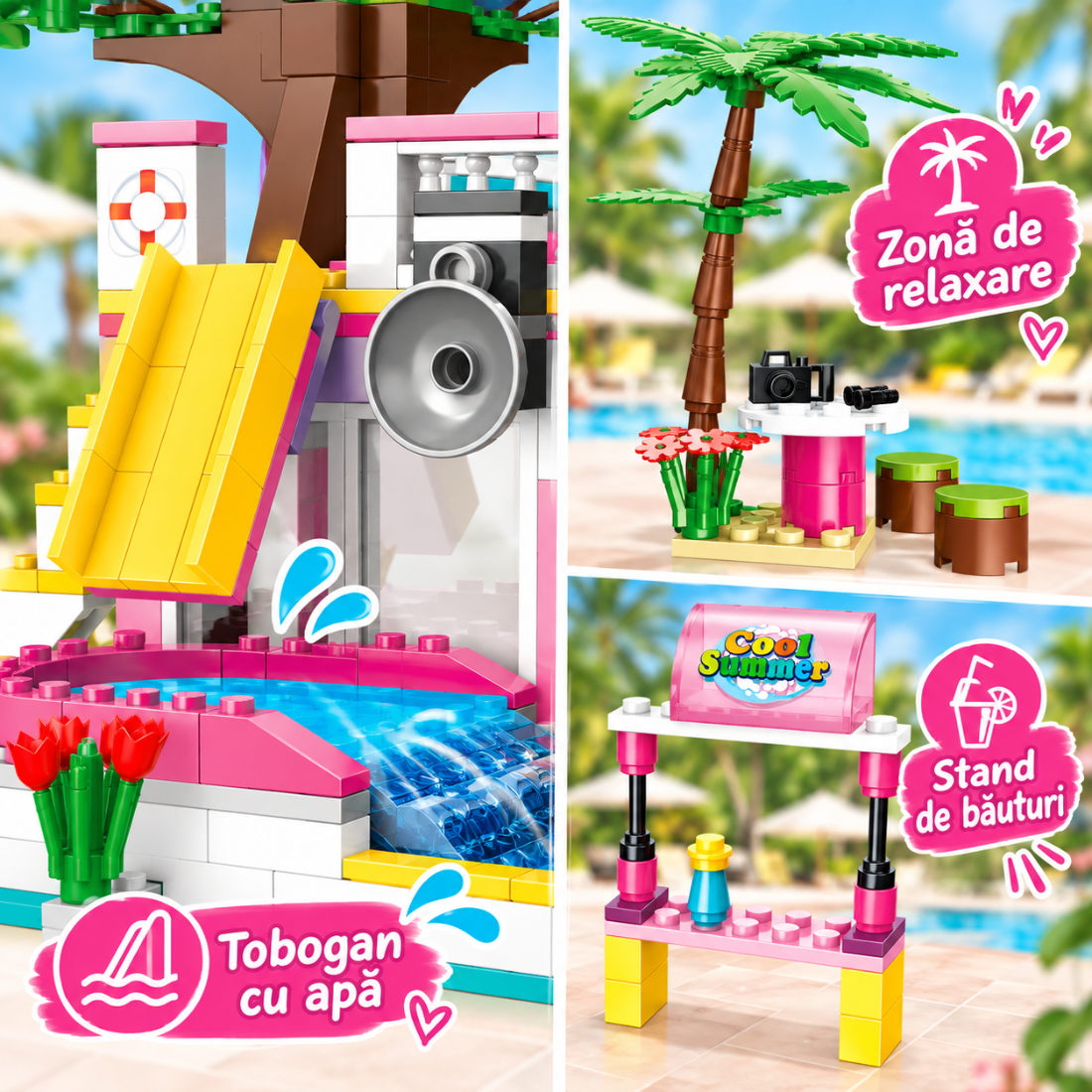 Set de Constructie cu Piese Tip Blocuri Constructie 326 Piese MiniBric Swimming Pool 4514