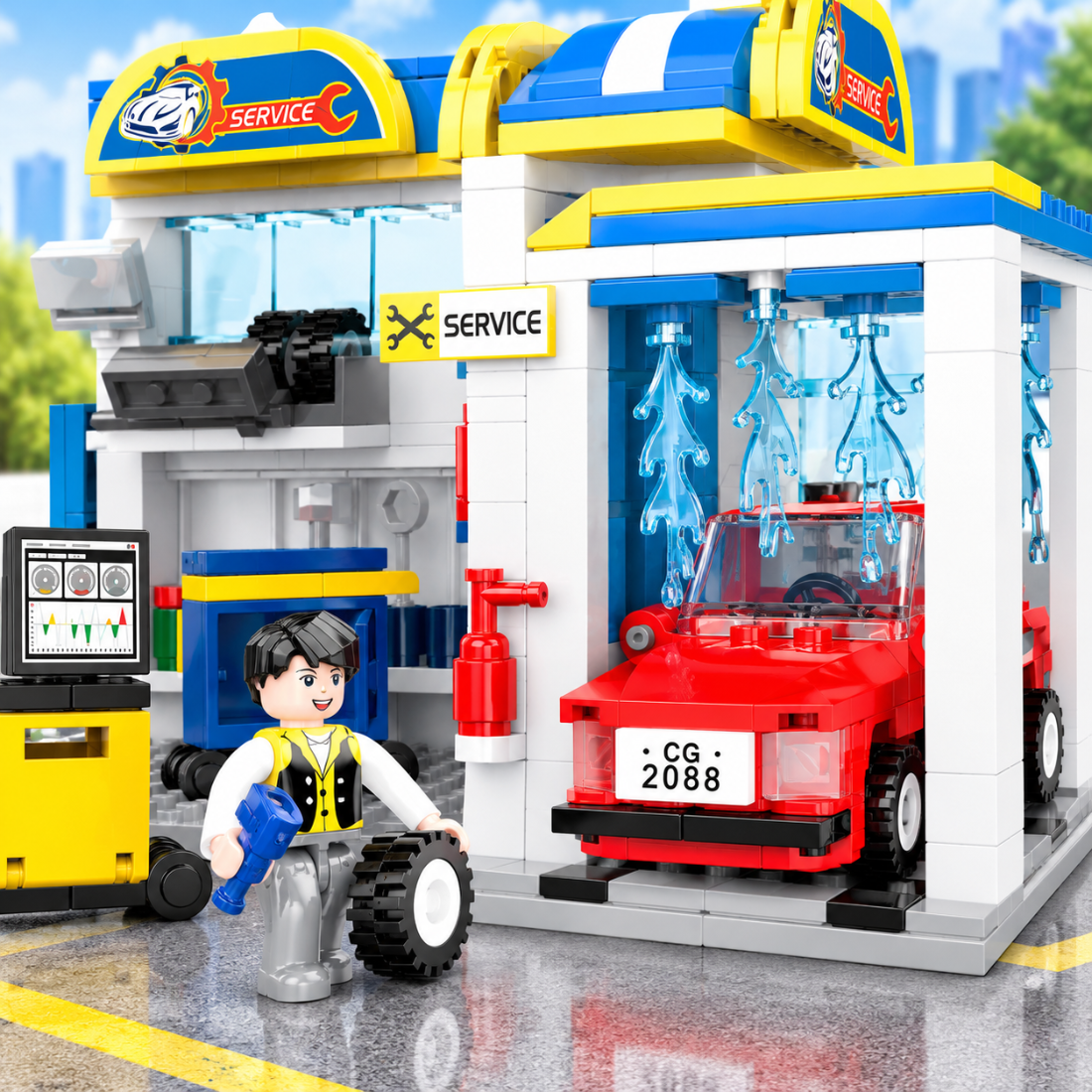 Set de Constructie cu Piese Tip Blocuri Constructie 467 Piese MiniBric Service Auto 4222