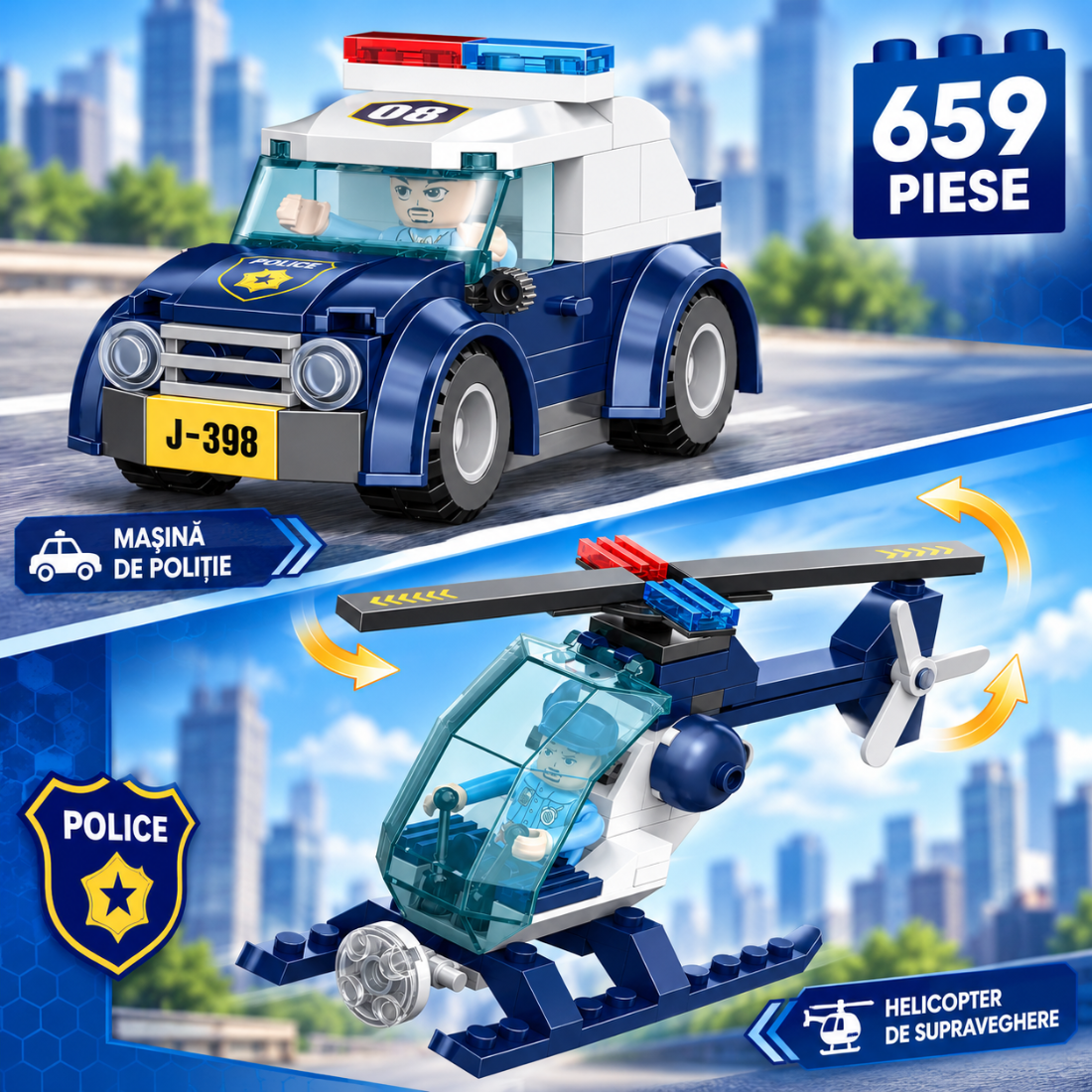 Set de Constructie cu Piese Tip Blocuri Constructie 659 Piese MiniBric Police Station 3926