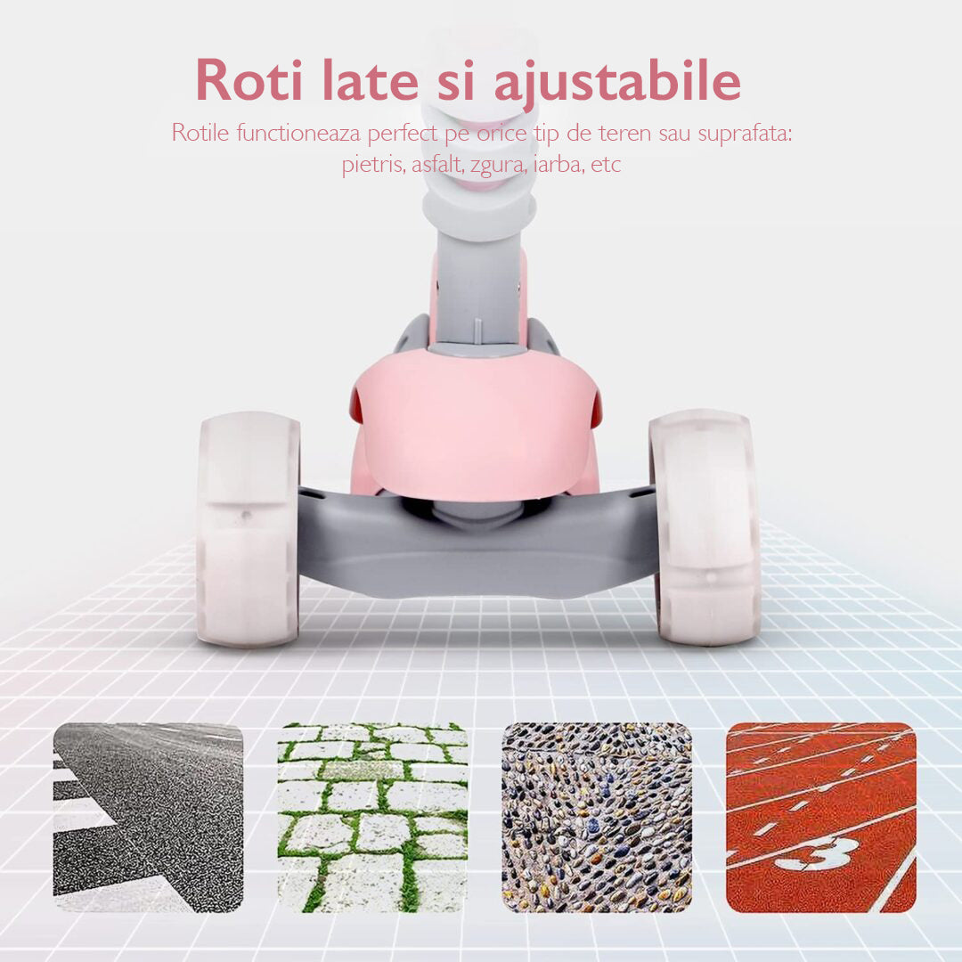 Trotineta copii 3 in 1 KidProtect Ultra Safe, Roz