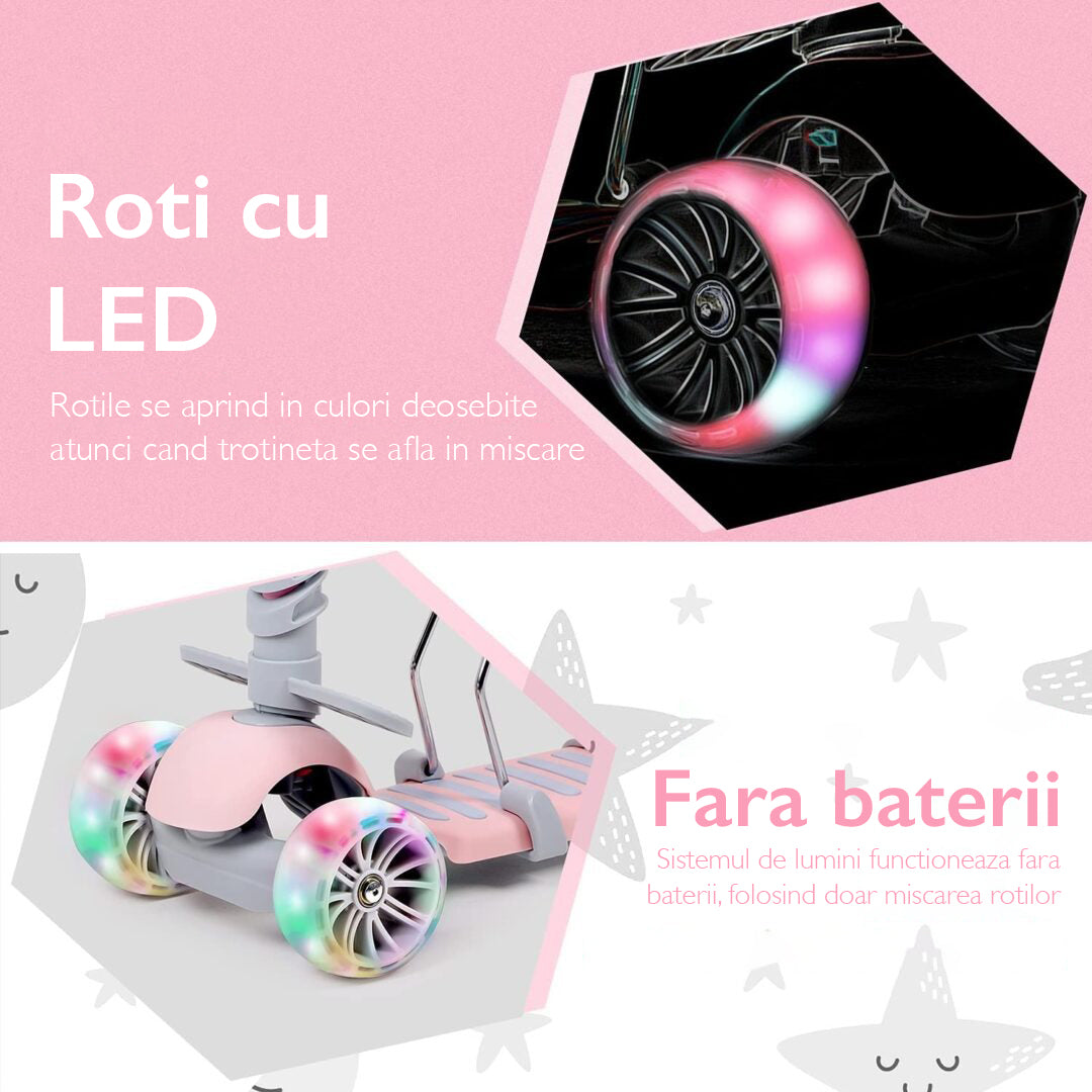 Trotineta copii 3 in 1 KidProtect Ultra Safe, Roz