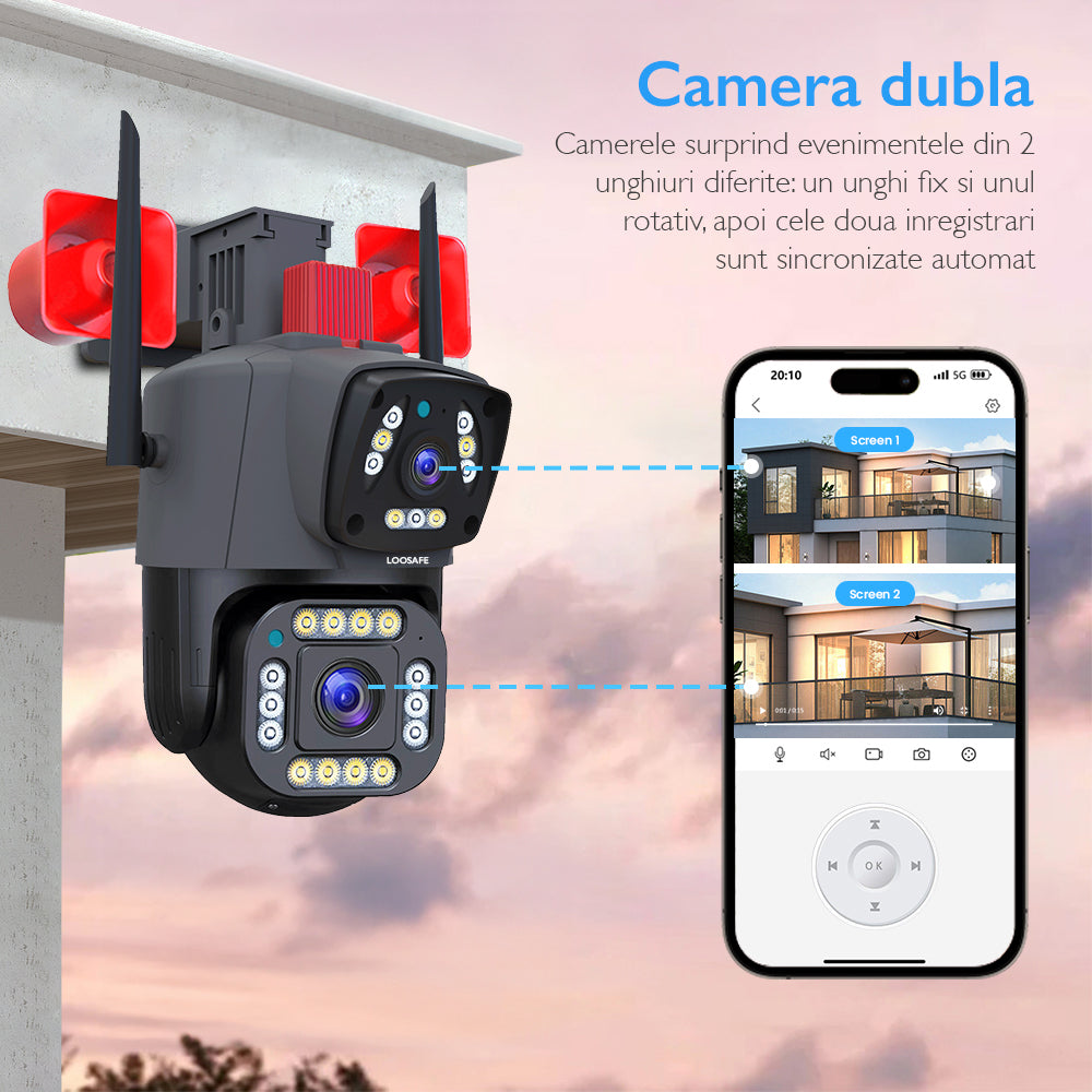 Camera de Supraveghere Dubla Wireless CCTV Loosafe 80XD Siren Pro