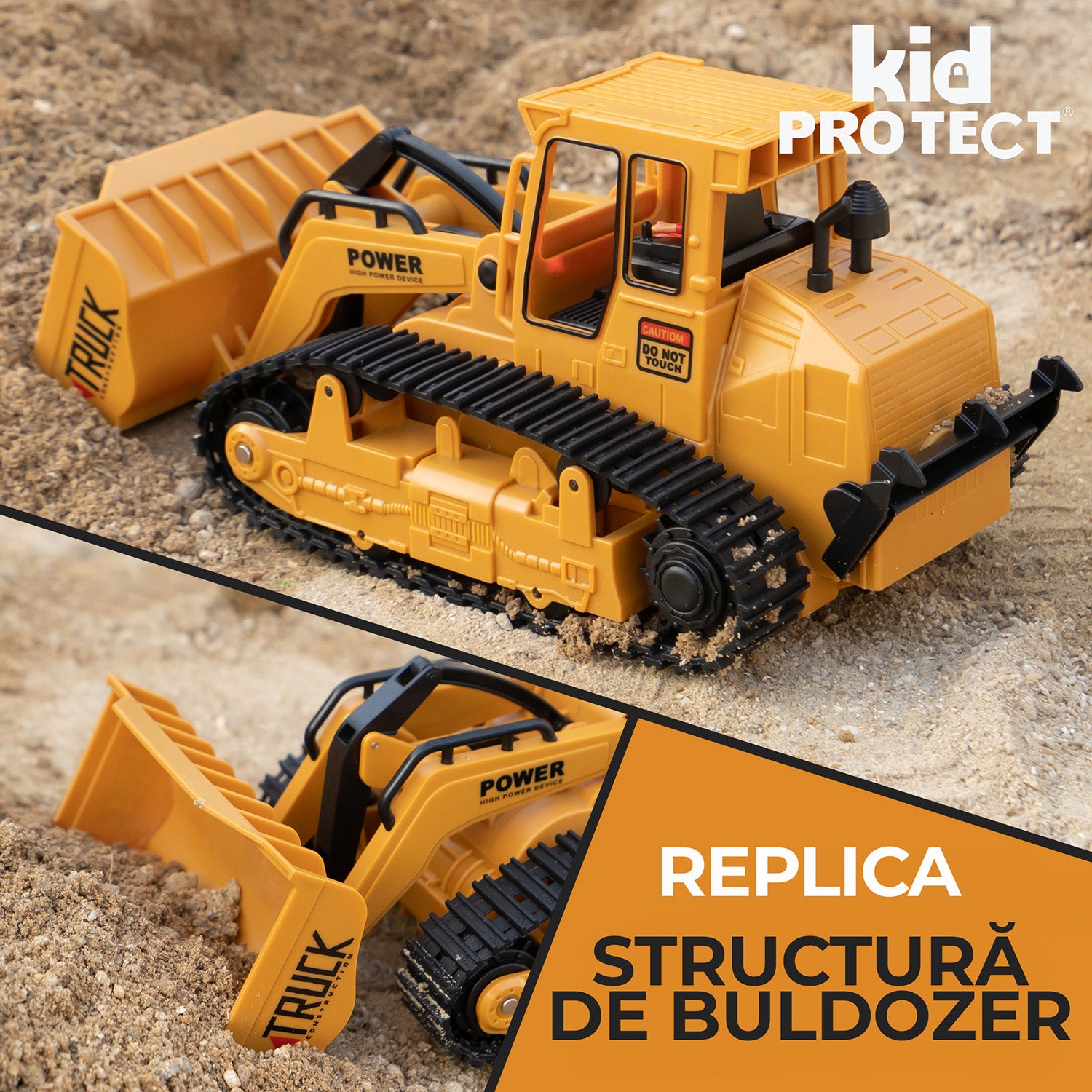Buldozer Super Realist Cu Telecomanda Pentru Copii KidProtect PowerTrack Dozer