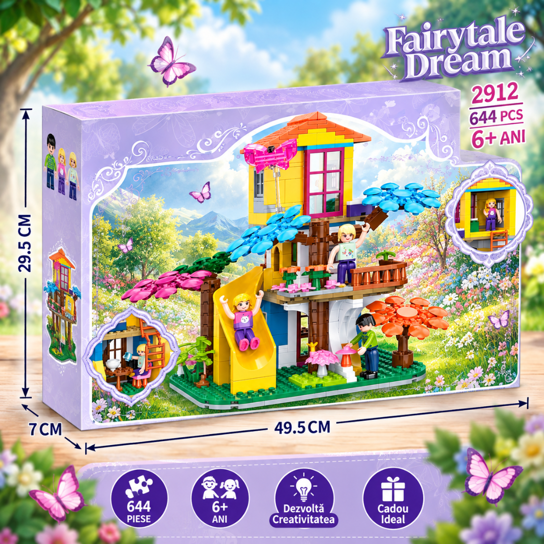 Set de Constructie cu Piese Tip Blocuri Constructie 644 Piese MiniBric Forest Slide Treehouse 2912