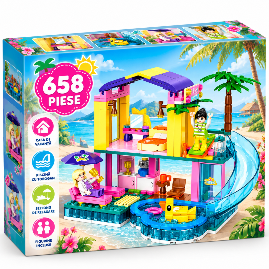 Set de Constructie cu Piese Tip Blocuri Constructie 380 Piese MiniBric Holiday House 4589