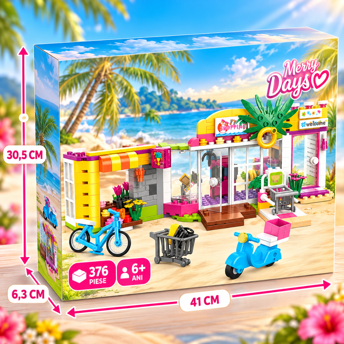 Set de Constructie cu Piese Tip Blocuri Constructie 376 Piese MiniBric Beachside Shopping 4548